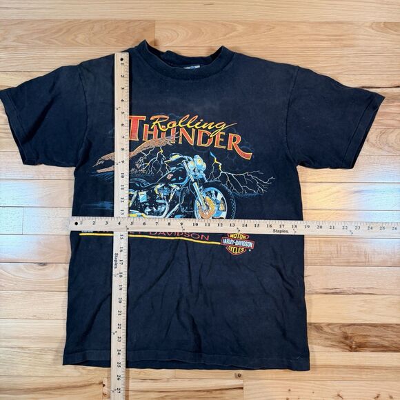 VTG HARLEY DAVIDSON MOTORCYCLES ROLLING THUNDER Medium Shirt 90s BIKER LIGHTNING - Picture 3 of 4